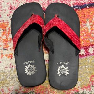 Red yellowbox flip-flops
